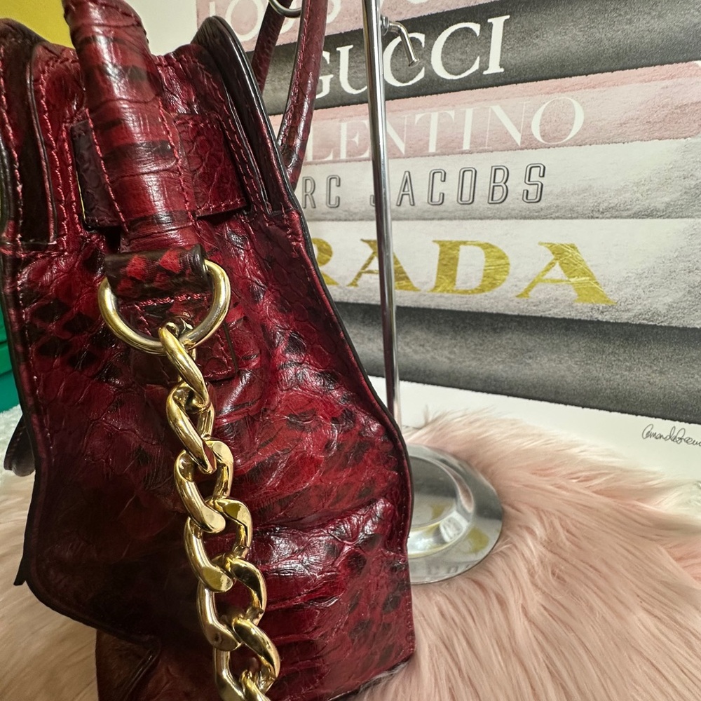 Michael Kors Red Python-Embossed Leather Tote - image 4